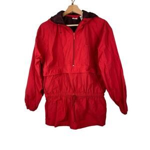 Vintage NIKE Women's Size S Red Hooded 1/4 Zip Nylon Pullover Windbreaker Jacket